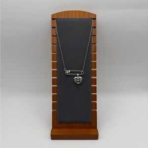 Silver Safety Pin Heart Necklace